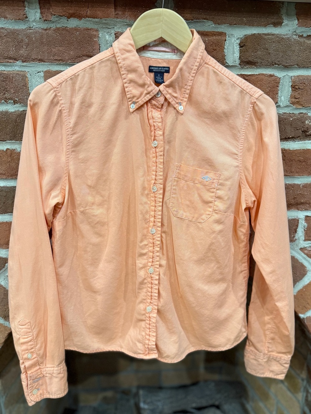 American Eagle Outfitters Peach Button-Down Long Sleeve Shirt